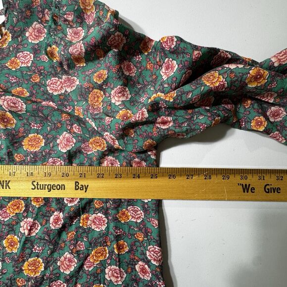 LC Lauren Conrad Green Pink floral BoHo peasant top Plus size XXL Tie Neck E U C - Picture 5 of 9
